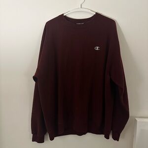 Champion Red Crewneck Sweater Ribbed Cuffs